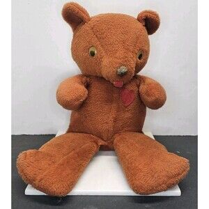 Vtg 1960s Knickerbocker 25" Teddy Bear w/Googly Eyes, Felt Tongue & Heart No Tag